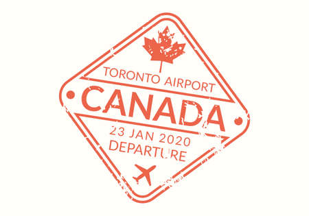 Canada Passport stamp. Visa stamp for travel. Toronto international airport grunge sign. Immigration, arrival and departure symbol. Vector illustration.のイラスト素材