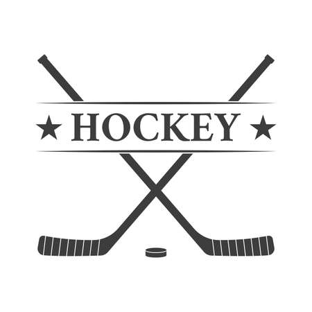 Ice hockey club or badge with crossed hockey sticks and a puck. Vector illustration.のイラスト素材