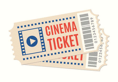 Cinema ticket icon. Movie or film admission coupon. Two tickets. Vector illustration.のイラスト素材