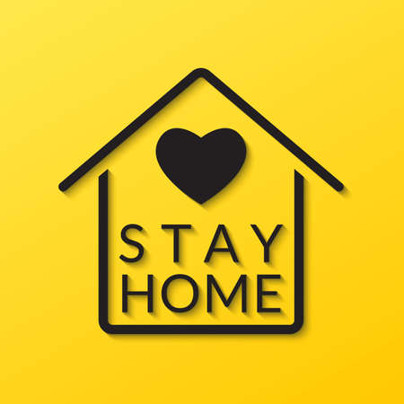 Stay Home icon with heart and house logo. Coronavirus prevention and quarantine concept. Vector illustration.のイラスト素材