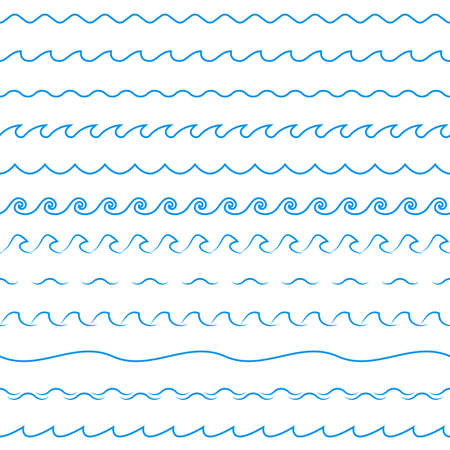 Water wave set. Line waves seamless pattern collection. Sea and Ocean graphic design. Vector...