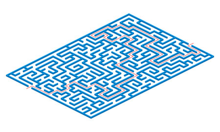 Labyrinth game. 3D Maze or puzzle design. Find the way and right solution for exit. Vector illustration.のイラスト素材