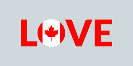 Love Canada design with Canadian flag. Patriotic   sticker or badge. Typography design for T-shirt graphic. Vector illustration.のイラスト素材