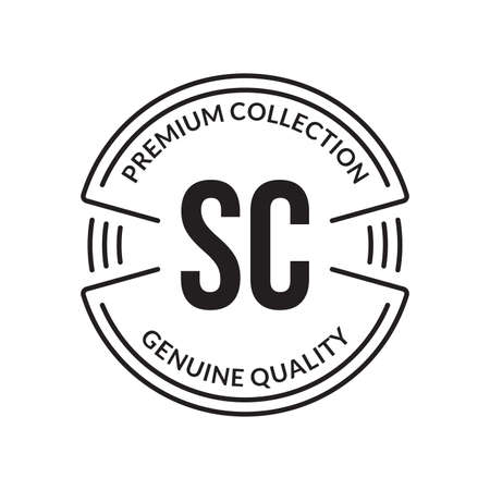 Outline stamp design. Premium, genuine quality circle emblem for business and fashion typography. Vector illustration.のイラスト素材