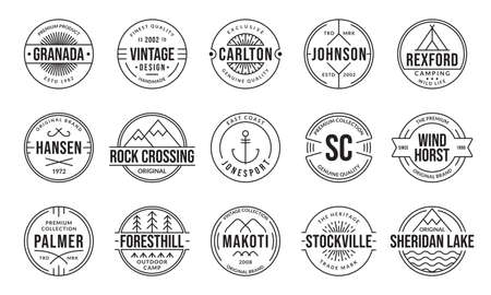 Vintage badge and label set. Retro  design. Outline stamp collection. Original, premium quality emblems for business and fashion typography. Vector illustration.のイラスト素材