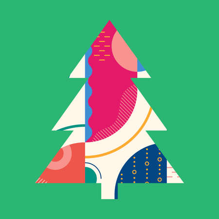Christmas tree with abstract geometric background. Modern Xmas design template for greeting card. Vector illustration.のイラスト素材