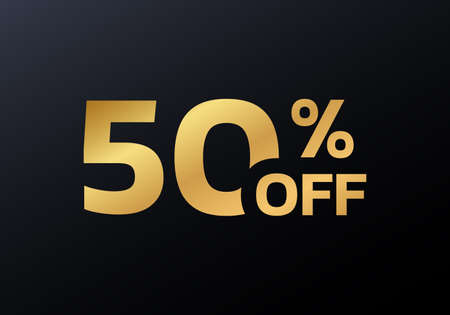 50 percent price off icon, label or tag. Sale banner. Golden discount badge or sticker design. Vector illustration.のイラスト素材