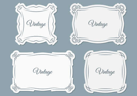 Vintage frame set. Retro border ornament for decoration. Decorative design elements for certificate, label, menu, invitation card. Vector illustration.のイラスト素材