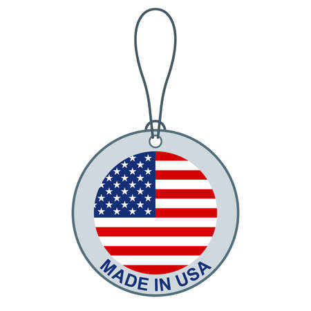 Made in USA hanging tag or label with American flag. Vector illustration.のイラスト素材
