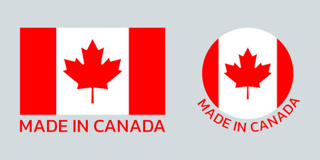 Made in Canada icon or logo with Canadian flag with maple leaf. Vector illustration.のイラスト素材