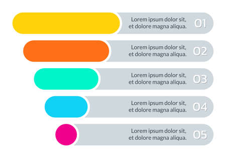 Funnel pyramid design for sales conversion. Marketing cone. Modern business diagram or chart template with 5 steps. Vector illustration.のイラスト素材