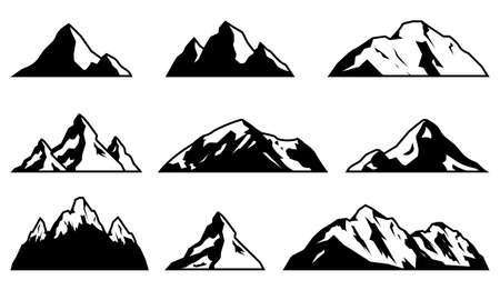 Mountain silhouette set. Rocky mountains icon or collection. Vector illustration.のイラスト素材