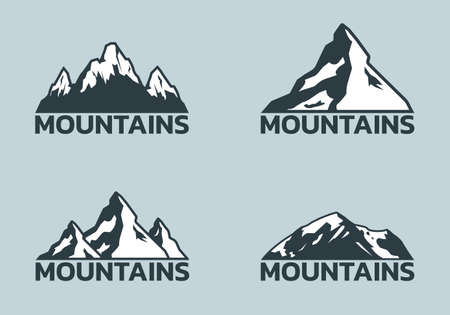 Mountain icon set. Rocky mountains icon or badge collection. Vector illustration.のイラスト素材