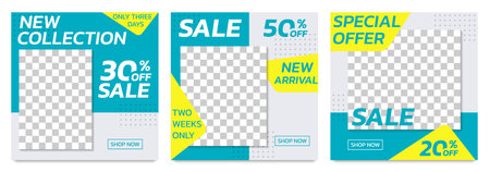 Sale banner template for social media post. Modern discount poster or frame set for web advertising and promotion with 20, 30, 50 percent price off. vector illustration.のイラスト素材