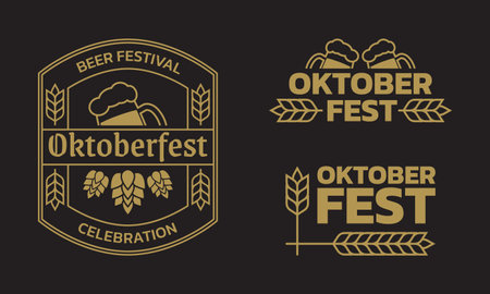 Oktoberfest vintage logo, label or badge set. Beer fest banner or poster design template. Geman October festival emblem. vector illustration.のイラスト素材