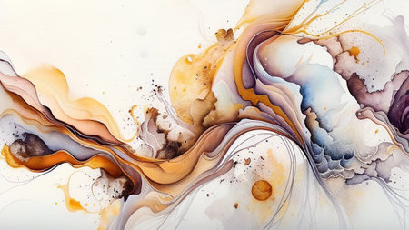 Wavy stains in paper marbling technique. fluid art background. abstract texture.の素材