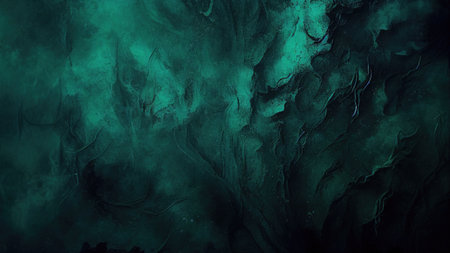 Dark emerald green canvas backdrop. Cracked grunge canvas background. AI generative.の素材