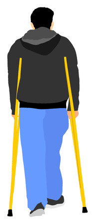 Man with crutches vector illustration isolated on white background. disabled man on crutches.のイラスト素材