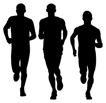 Running vector silhouettes isolated on white background. Runners on sprint, men. vector illustration.のイラスト素材