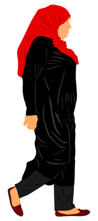 Muslim woman in hijab vector illustration isolated on white background. Mature arab woman in traditional clothes.のイラスト素材