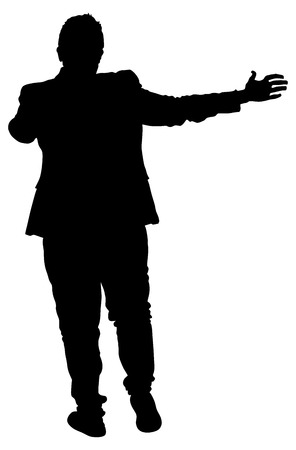 Popular singer super star vector silhouette illustration isolated on white background. Attractive music artist on the stage. Singer woman, girl artist against public on concert.のイラスト素材