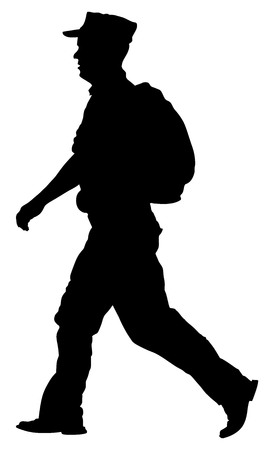 Soldier returning Home, walking back to home vector silhouette illustration. (Memorial day, Veteran's day, 4th of july, Independence day). Military father.のイラスト素材