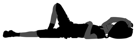 Homeless man sleeping on the street on the ground, vector silhouette illustration.のイラスト素材
