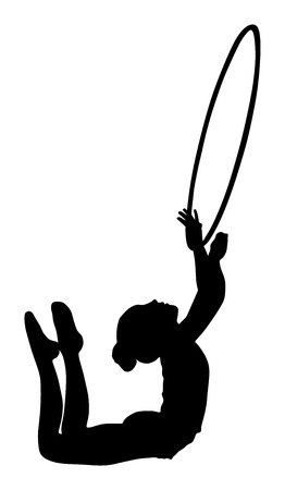 Athlete woman in gym exercise. Ballet girl vector figure isolated on white background. Black silhouette illustration of gymnastic woman.のイラスト素材