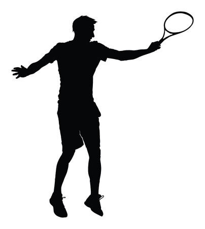 One man tennis player vector silhouette isolated on white background.  Sport recreation.のイラスト素材
