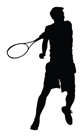 One man tennis player vector silhouette isolated on white background.のイラスト素材