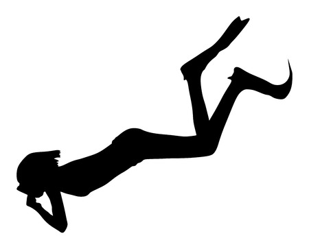 Scuba diving girl vector silhouette illustration isolated on white background.のイラスト素材