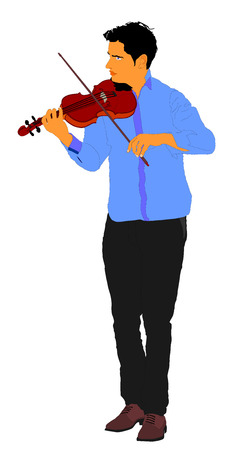 Young man playing violin isolated on white background.のイラスト素材