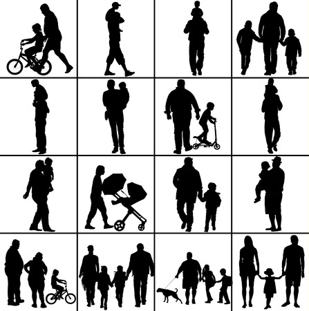 Fathers day set, group of family people vector silhouette illustration isolated on white background.のイラスト素材