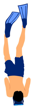 Scuba diving vector illustration isolated on white background.. Sport underwater, mask and snorkel. Diving scuba school. Fishing and swimming.のイラスト素材