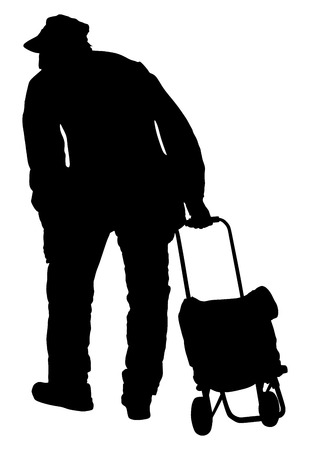 Old man walking with bag. Vector silhouette illustration.のイラスト素材
