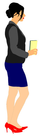 Lady on reception. promoter. Office lady vector illustration isolated on white background. Hostess stewardess job.のイラスト素材