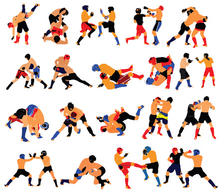 Group of mma fighters vector isolated on white background. Two mma fighters vector in battle.のイラスト素材