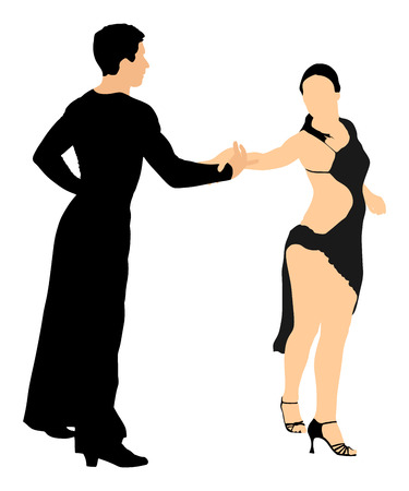 Two elegance tango dancers vector. Isolated over white background. Dancing styles, Partner latino dance waltz, performer tango, woman and man. Vector illustration.のイラスト素材
