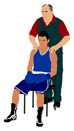 Boxer Getting a Massage vector illustration isolated on white background. Coach massage boxers before entering the ring for battle. Relaxation and support.のイラスト素材