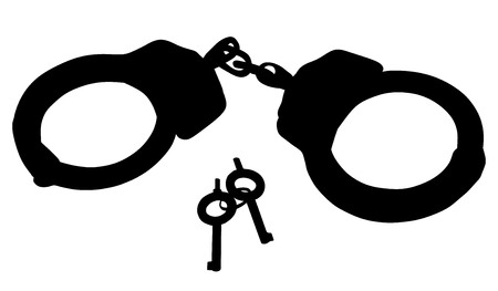 Handcuffs silhouette illustration isolated on white background.のイラスト素材