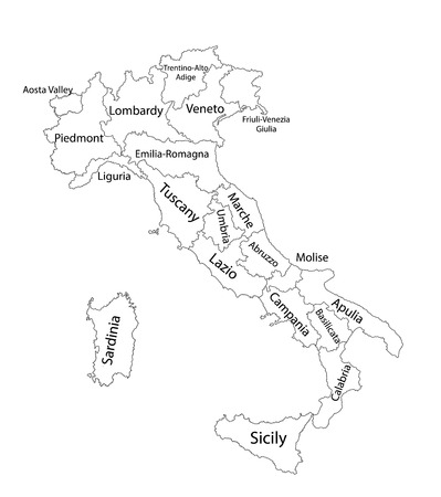 Editable blank vector map of Italy. Vector map of Italy isolated on background. High detailed. Autonomous communities of Italy. Administrative divisions of Italy, separated provinces. outline map.のイラスト素材