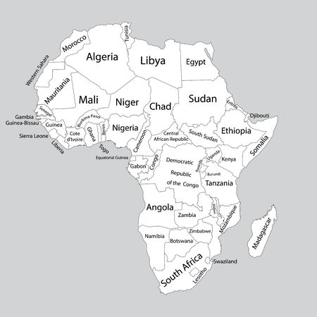 Editable blank vector map of Africa. Vector map of Africa isolated on background. High detailed. Separated countries map of Africa.のイラスト素材
