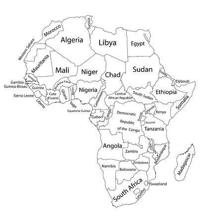 Editable blank vector map of Africa. Vector map of Africa isolated on background. High detailed. Separated countries map of Africa.のイラスト素材
