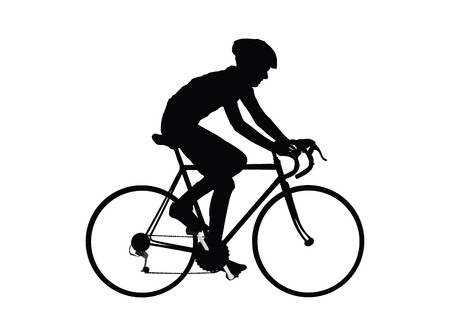 A male bicyclist riding a bicycle isolated against white background silhouette vector illustration.のイラスト素材
