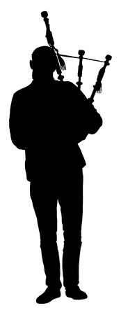 Bagpiper vector silhouette isolated on white background. Street perform.のイラスト素材
