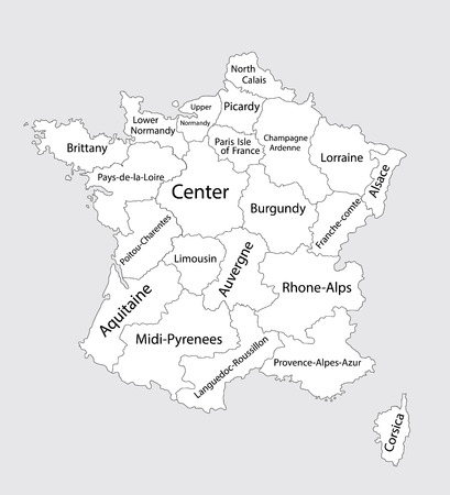 Editable blank vector map of France. Vector map of France isolated on background. High detailed. Autonomous communities of France. Administrative divisions of France, separated provinces.のイラスト素材