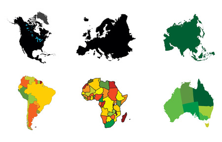 Continents maps separated, vector isolated on white background. High detailed illustration.のイラスト素材
