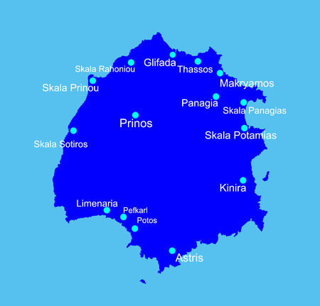 Island of Thassos in Greece vector map isolated on blue background.のイラスト素材