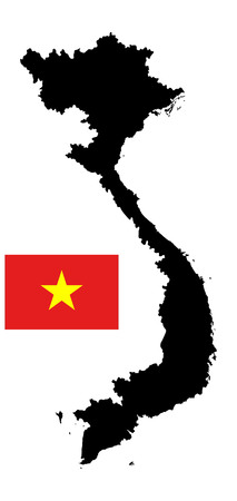 Vietnam vector map silhouette isolated on white background. Original and simple Vietnam flag isolated vector in official colors and Proportionのイラスト素材