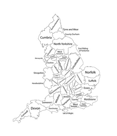 Editable blank vector map of England. Vector map of England isolated on background. High detailed. Autonomous communities of England. Administrative divisions of England, separated provinces.のイラスト素材